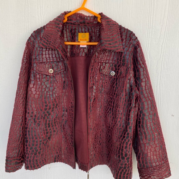 Ruby Rd. Jackets & Blazers - vintage faux croc print red velvet jacket